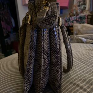 BROOKS BROTHERS Purse genuine leather brown snakeskin pattern